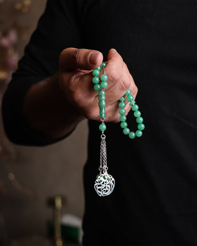 Masbaha Italian Silver - Green Beads
